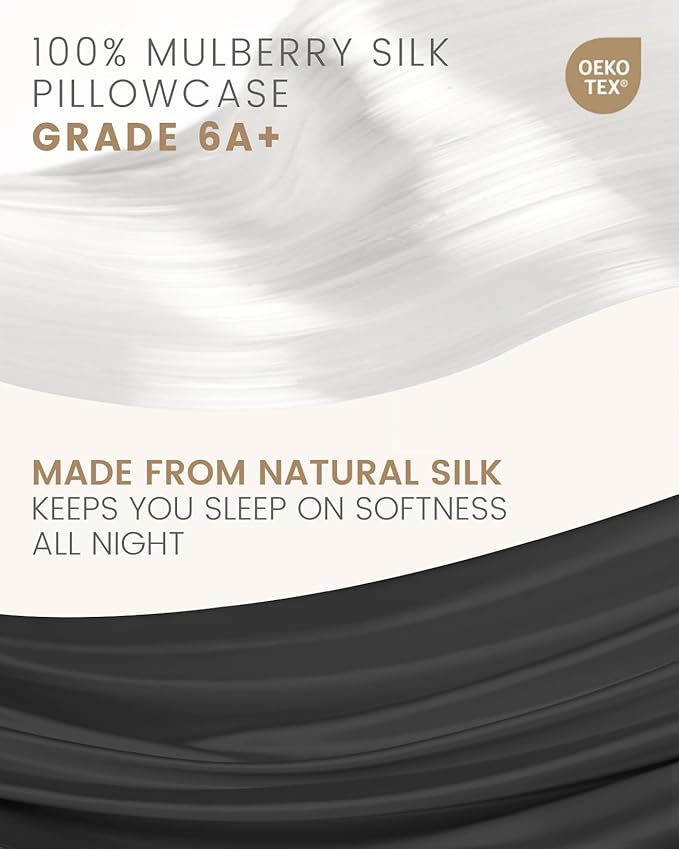 THXSILK 100% Mulberry Silk Pillowcase for Hair and Skin, Both Sides Pure Natural Silk, Ultra-Soft and Breathable Black Zipper Pillowcase, California King Size 20"x40"