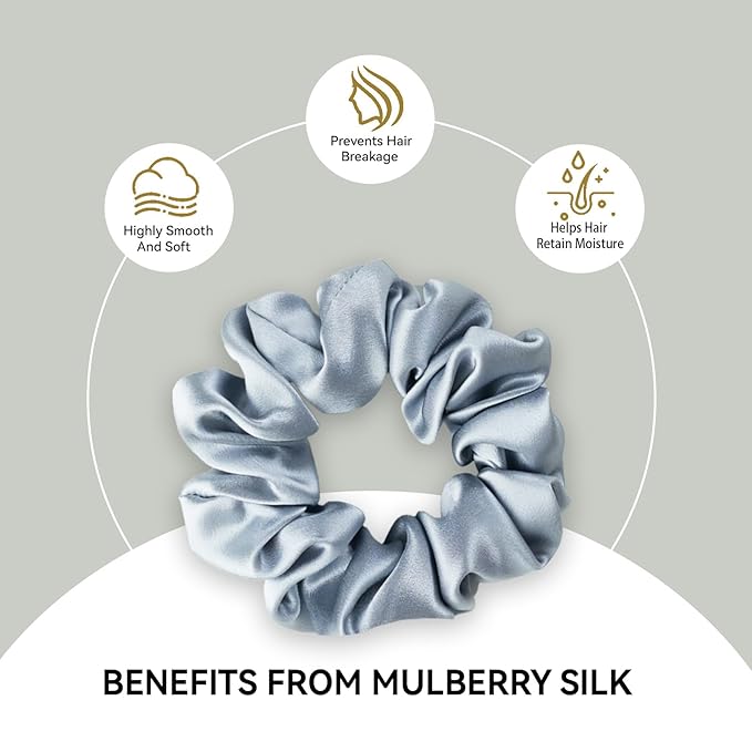 22 Momme 100% Mulberry Silk Scrunchies (2 Pack, Cream White, Olive Green), Well-Hold Elastic for No-Damage, Soft Hair Ties, 6A Grade, OEKO-TEX Certified, Reduces Frizz & Breakage