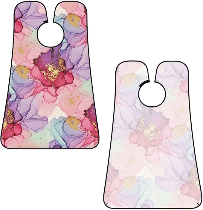 Non-Stick Beard Bib for Shaving, Pink Gold Marble Ink Art Painting Watercolor Shave Bib, Waterproof Hair Catcher with Suction Cups, Grooming Apron Men Husband