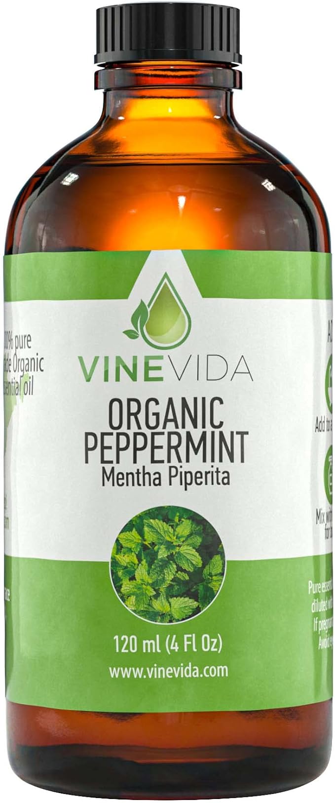 VINEVIDA Organic Peppermint Essential Oil 4 oz - Undiluted Candle Scent DIY Scents for Candlemaking Bulk Soap Making, Pack of 1, 120.0 milliliters
