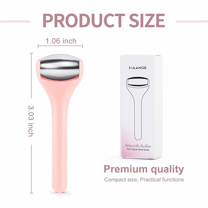 MAANGE Mini Eye & Face Rollers for Eye Massager, Stainless Steel Eye Ice Roller for Relief Puffiness Migraine Skincare Facial Roller (Pink)