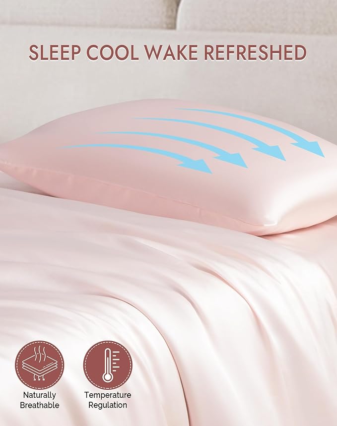 SilkSilky 100% Mulberry Silk Pillowcase - Pure 22 Momme High-Grade 6A Fibers for Hair & Skin, Envelope Closure, Natural, Organic, Breathable & Cooling Pillow Case (Standard, Pink)