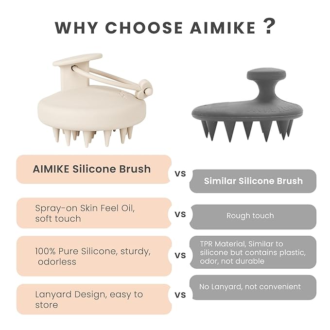 AIMIKE Scalp Massager Shampoo Brush, Soft Silicone Scalp Scrubber, Scalp Brush/Exfoliator for Washing Hair Dandruff, Scalp Massager Hair Growth Stimulator, Wet Dry Scalp Hair Scrubber - Oatmeal