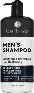 Shampoo for Men - Tea Tree Oil and Peppermint - Sulfate Free, Paraben Free - Clarifying, Refreshing, Volumizing & Moisturizing Hair Thickening Formula - Ideal for Oily Hair, Dry Scalps and Build Up