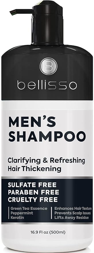 Shampoo for Men - Tea Tree Oil and Peppermint - Sulfate Free, Paraben Free - Clarifying, Refreshing, Volumizing & Moisturizing Hair Thickening Formula - Ideal for Oily Hair, Dry Scalps and Build Up