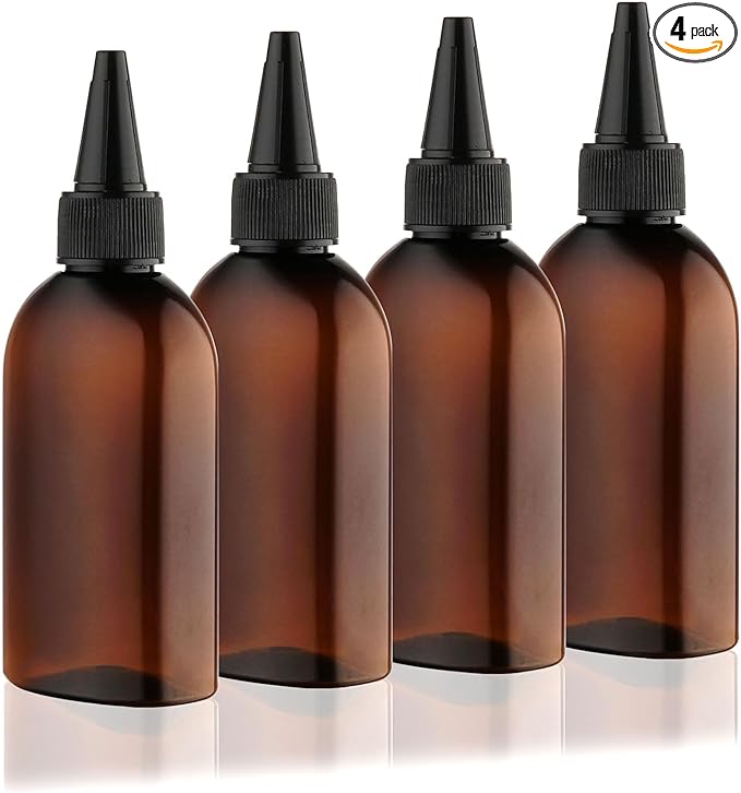 Cosywell Paint Bottles 4Pack 100ml/3.4oz Empty Squeeze Bottles Leak-Proof Plastic Hair Oil Applicator Bottle with Cap Paint Storage Containers for Paint Art Crafts Shampoo Liquids(Brown)