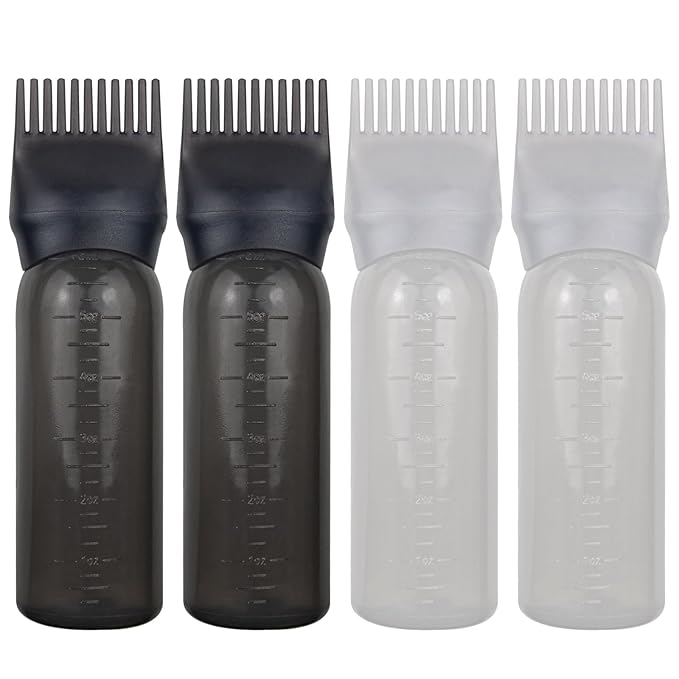 4 Pack Root Comb Applicator Bottle, Hair Oil Applicator, Oil Comb Applicator Bottle for Hair Dye Shampoos Hair Salons (Black+White)