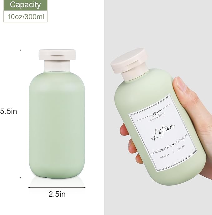 10 oz Plastic Travel Shampoo Bottles, Refillable Flip Cap Squeeze Bottles for Toiletries, Large Leakage-proof Travel Shampoo and Conditioner Container (Blue and Green)