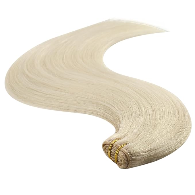 YoungSee 125G Weft Hair Extensions Human Hair Platinum Blonde Sew in Hair Extensions Blonde Remy Hair Weft Extensions for Long Hair 22 inch