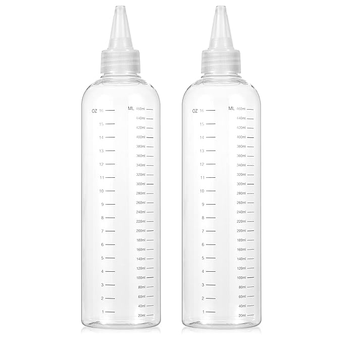 Applicator Bottle for Hair, 16.9oz 2 Packs Color Bottle Applicator with Ratio Graduated Scale, Hair Dye with Clear Twist Top Cap