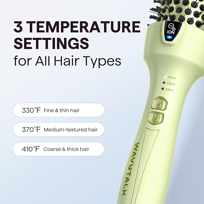 Wavytalk Thermal Brush, 1.5 Inch Blowout Express Ionic Heated Round Brush Creates Blowout Look Makes Hair Shinier & Smoother, Dual Voltage, Easy to Use (Green)