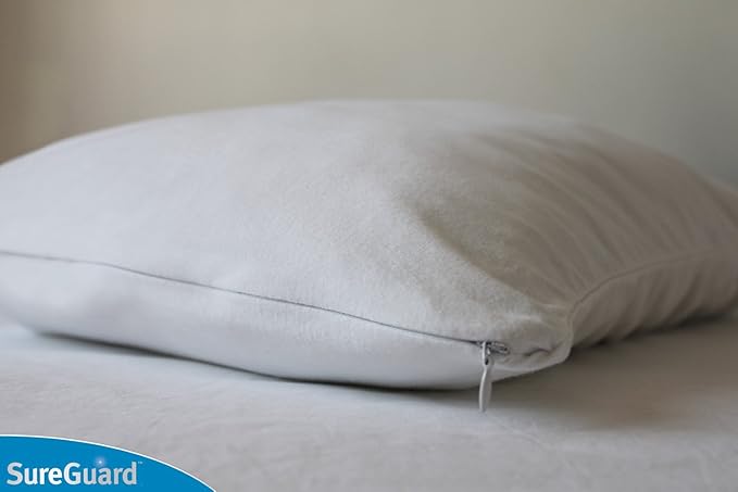 Set of 2 King Size SureGuard Pillow Protectors - 100% Waterproof, Bed Bug Proof, Hypoallergenic - Premium Zippered Cotton Covers - Smooth