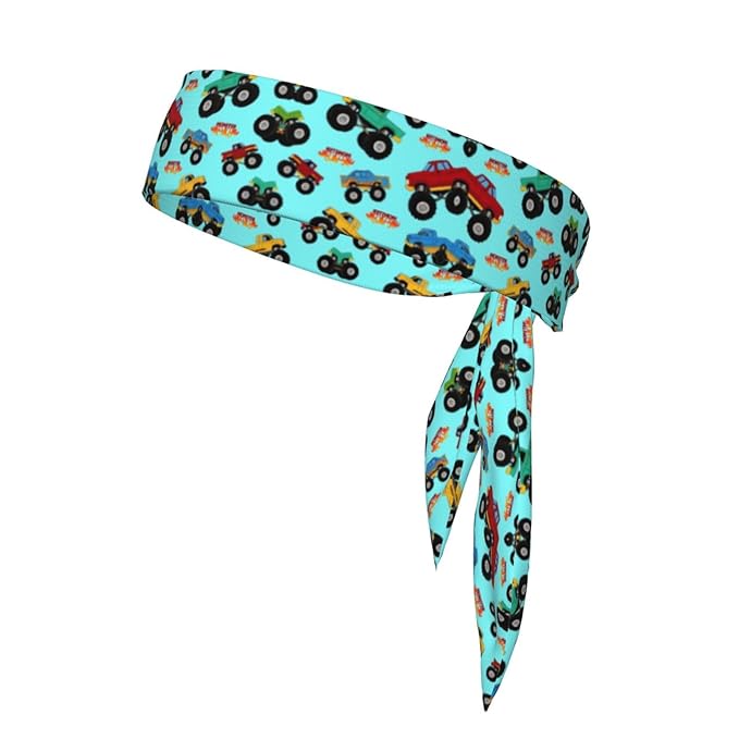Men Women Novelty Sports Sweatbands Head Decor for Running Athletic Shower, Elastic Multifunction Monster Truck Cartoon Head Ribbon Headdress