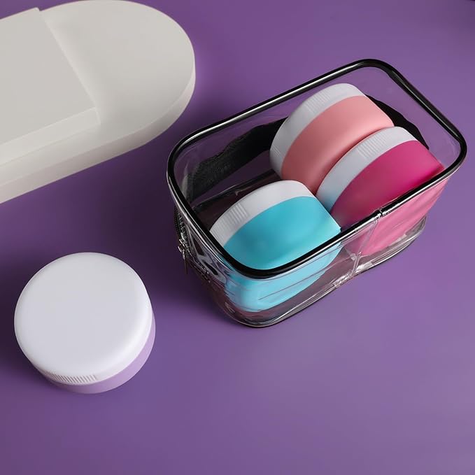 Travel Containers for Toiletries, Silicone Cream Jars BPA-Free, Leak-proof 1.35oz Travel Size Containers, Portable Size Silicone Jars with Lid for Cosmetic Face Hand Body Cream (4 Pack)