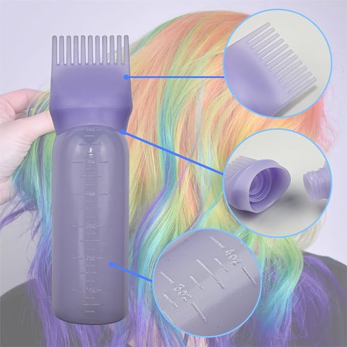 4 Pack Root Comb Applicator Bottle, Hair Oil Comb Applicator for Hair Dye, Shampoos, Salons (Purple+Pink)