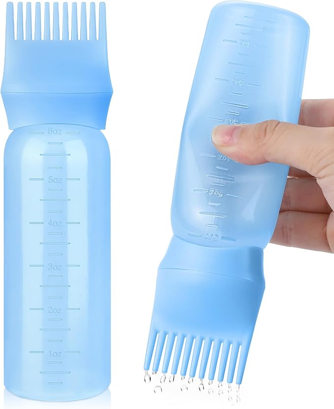 Pimoys Hair Oil Applicator Bottle for Scalp, Root Comb Applicator Bottles Hair Dye Squeeze Bottle Hair Coloring Tools (Blue)