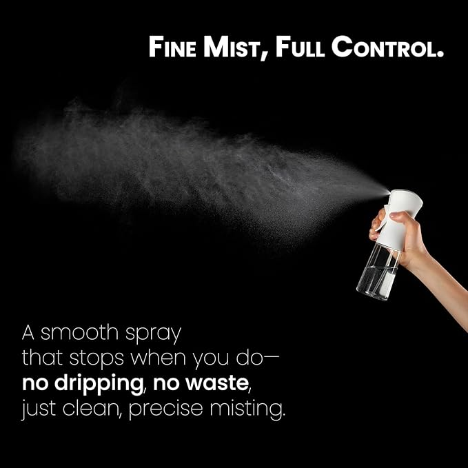 Mistifi Fine Mist Spray Bottle for Hair – Continuous Refillable Mister for Hairstyling, Barber, Salon, Beauty, Skincare, Pets –(200ml 1Pc, White bottle)