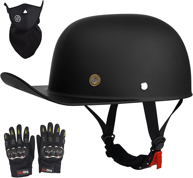 Baseball Motorcycle Helmet - Half Helmet Motorcycle Men Women for Bike Cruiser Chopper Moped Scooter with Gloves and Masks, Dot Approve