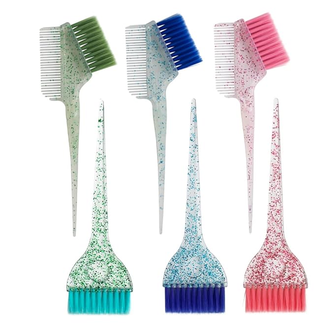 Hair Dye Brushes and Combs Set, 6pcs Multicolor Glitter Hair Tint Tools Kit for Home DIY Coloring and Salon Use