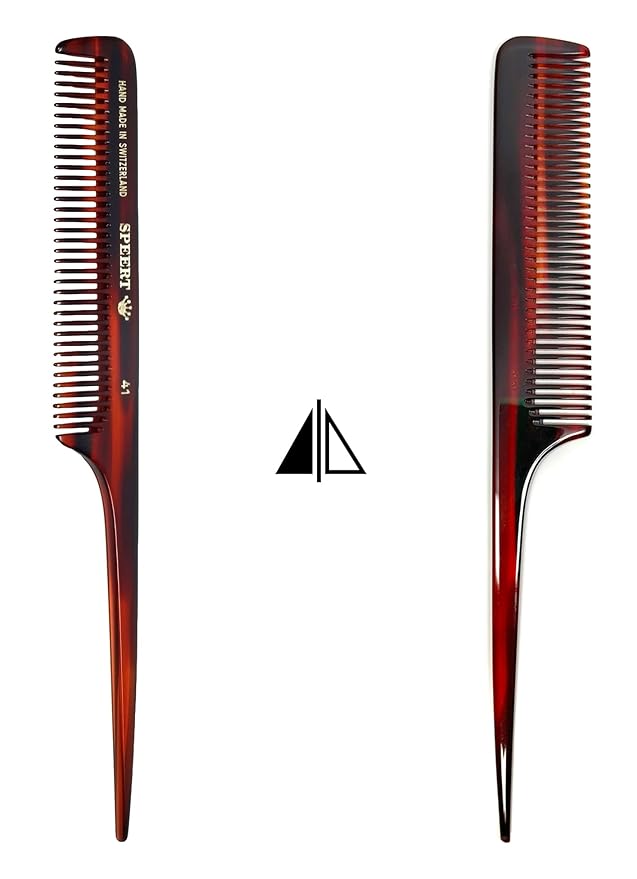 #41 Handmade Wide Tooth Rat Tail Comb Tortoise Havana Acetate Thick Coarse Curly Detangling Parting Grooming Teasing Hair Styling Hairdresser Barber Hairdressing Wet Dry Pocket Women Men Kids