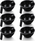 Hair Dye Bowl Set - 6 Black Hair Color Mixing Bowls with Measurements, Pour Spout, Handle & Combed Edge - Reusable Salon Hair Coloring Bowls for Professional or Home Use ﻿
