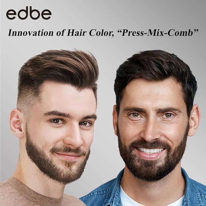 Edbe Hair Color Easy Comb Darkest Brown (2 Pack) - Grey Hair Mustache and Beard Coloring for Men with One Application Kit…