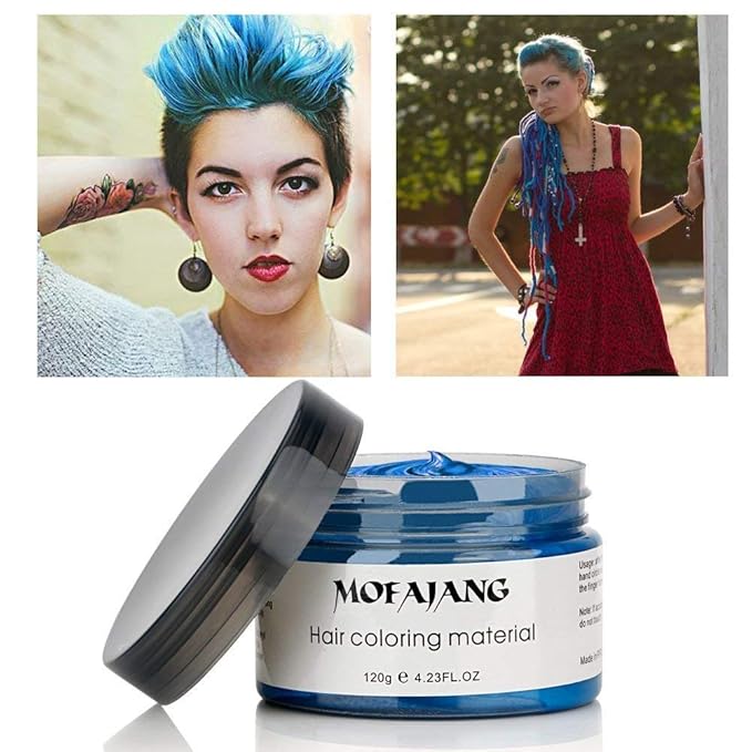 Temporary Blue Hair Wax, 4.23oz Instant Hairstyle Mud Cream, Natural Hair Coloring Wax Material Disposable Hair Styling Dye Ash (Blue, Dye Free) for Cosplay, Party, Masquerade, Halloween etc.