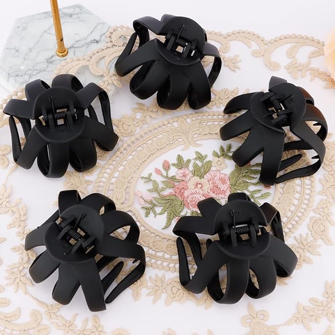 Jumbo Octopus Hair Clips - 3.15" Matte Black Claw Clips for Long, Thick Hair (Pack of 5)