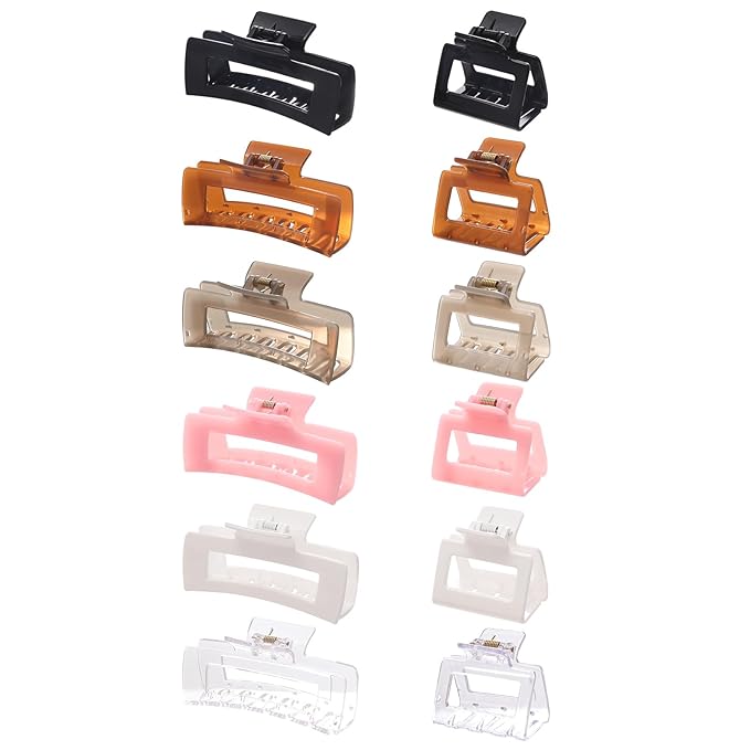12 Pack Square Claw Clips, Big and Small Neutral Rectangle Hair Claw Clips, Non-slip Matte Large Hair Clips for Women,Strong Hold jaw clip for Thick Thin Hair (clear Jelly colour)