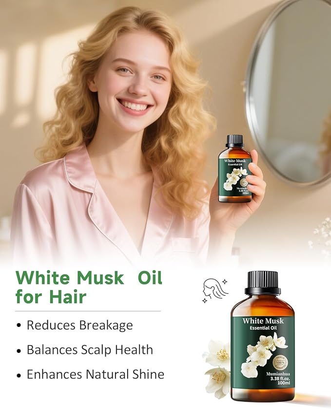 Mumianhua White Musk Oil 100% Pure- Therapeutic Grade Aromatherapy White Musk Essential Oil for Diffuser, Skin & Body Care, Women & Men, Natural Perfume & Candle Making 3.38 Fl Oz