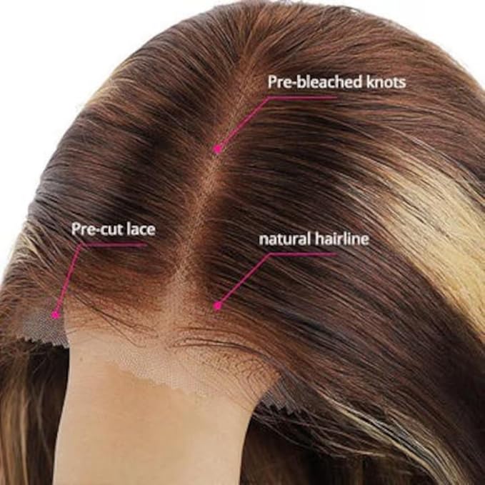 YIROO Bye Bye Knots Glueless Wig Highlight Ombre Chestnut Brown Loose Wave Lace Front Wig Pre Plucked Pre Bleached Pre Cut 7x5 HD Lace Closure Wig Put on and Go Ready to Wear Wig 150% Density 26inch