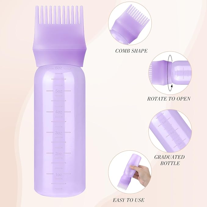 Pimoys Hair Oil Applicator Bottle for Scalp, Root Comb Applicator Bottles Hair Dye Squeeze Bottle Hair Coloring Tools, 2 Pack (Blue, Purple)