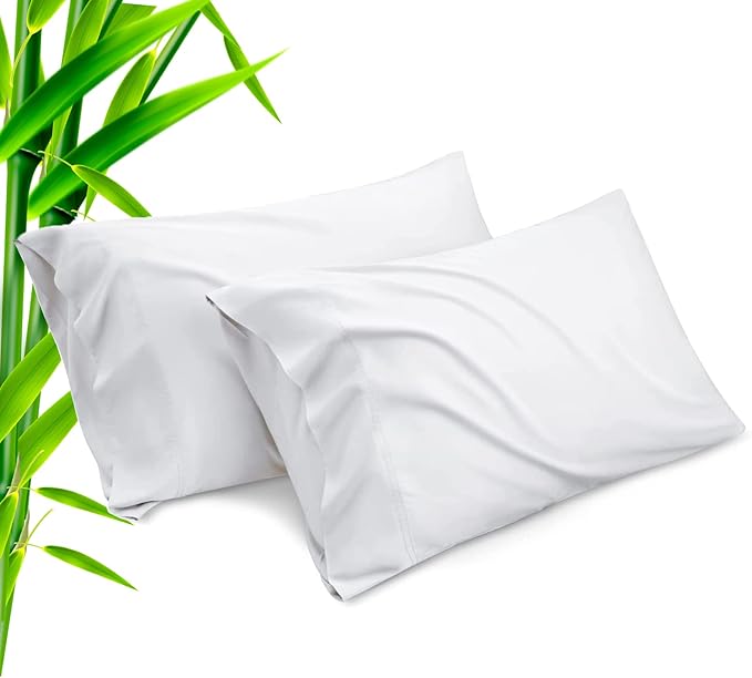 TELUS White Pillow Cases King Size 2 Pack, Bamboo Rayon Cooling Pillowcases with Envelope Closure, Cool & Breathable Pillow Cover for Hot Sleepers and Night Sweats, 20x40 inches