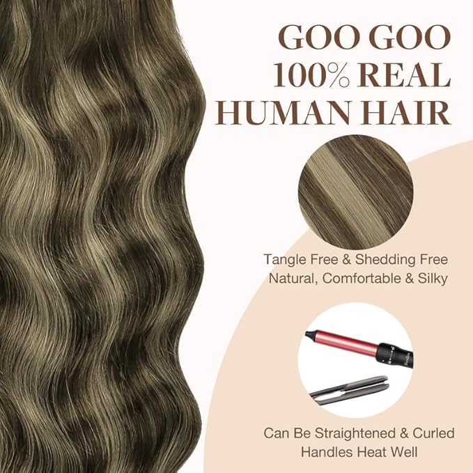 GOO GOO Tape in Hair Extensions Human Hair, 4/26/4 Balayage Chocolate Brown to Honey Blonde, 24inch 30g 10pcs, Skin Weft Seamless Invisible, Silky Straight with Thick Ends, Remy Human Hair