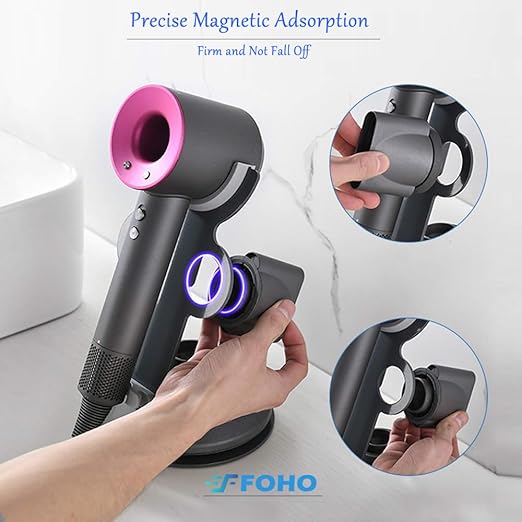 Foho Hair Dryer Holder for Dyson Supersonic, Magnetic Stand with Power Plug Cable Organizer, Bathroom Organizer Supersonic Dryer, Diffuser and Nozzles