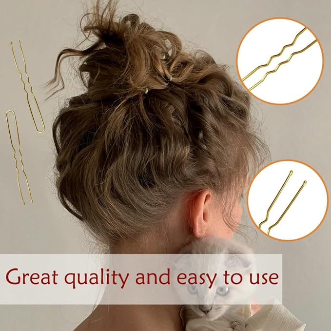 330 Count U Shaped Hair Pins Blonde, YINGFENG 2.4inch Gold Bun Pins Bun Hair Pins for Women Girls with Storage Box, Hair Accessories for All Hair Types
