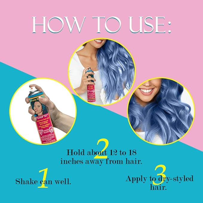 Jerome Russell Intense Blue Spray-On Hair Dye - Fast-Drying, Non-Sticky, Vivid Color for Travel, 2.2 oz