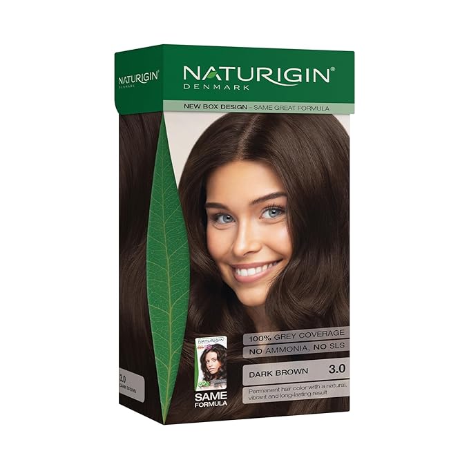 Naturigin Permanent Hair Color, 3.0 Dark Brown, Ammonia Free, 100% Gray Coverage, Nourishing Natural Formula, For All Hair Types, Long-Lasting, Vegan & Cruelty-Free, 1 Pack