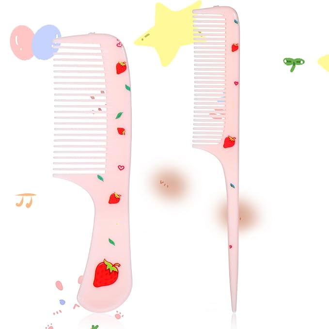 Baby Comb Set, Small Cute Fine Tooth Toddler Comb & Rat Tail Baby Comb for Styling, Pink Baby Hair Comb Plastic Parting Combs, Anti-Static Mini Hairdressing Comb for Baby Girl Wet Dry Hair (2Pcs)