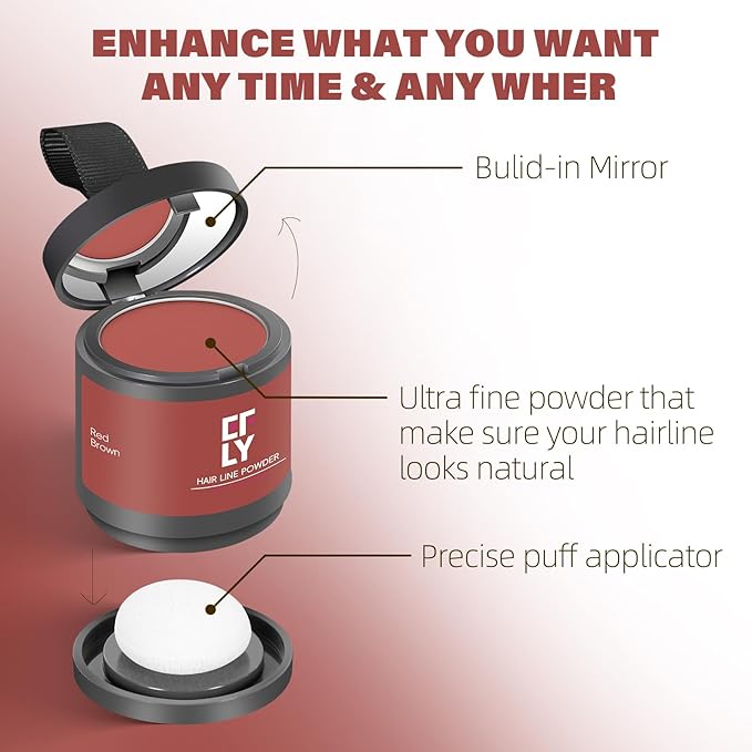 Root Touch Up Hair Color Powder For Concealing Hair Loss and Thinning, Gray Hair Shadow Root Cover Up Hairline Powder For Women Men Eyebrows, Beard Line (Red Brown, 0.35Ounce)