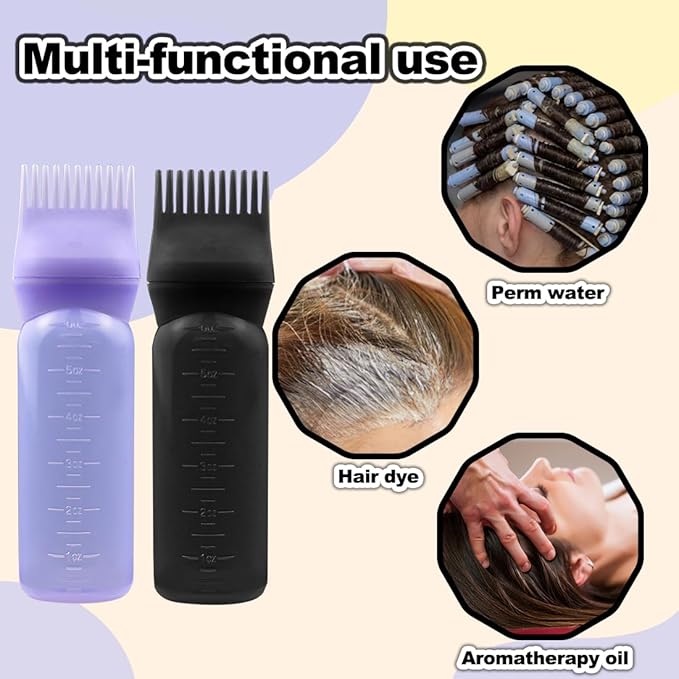 ELANE 4 Pack Hair Oiler Comb Bottle,Root Comb Applicator Bottle for Hair Oil Scalp Hair Oiling Applicator(2Black+2Purple)