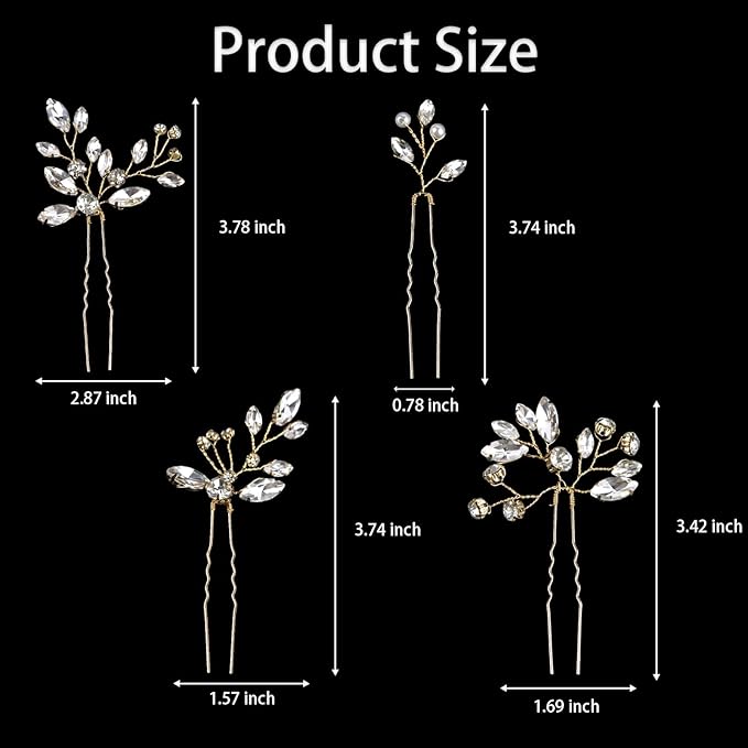 5 Pieces Bride Hair Pins Rhinestone Bridal Hair Piece for Women Crystal Hair Accessories for Bride Bridesmaids Flower Girls(Gold)