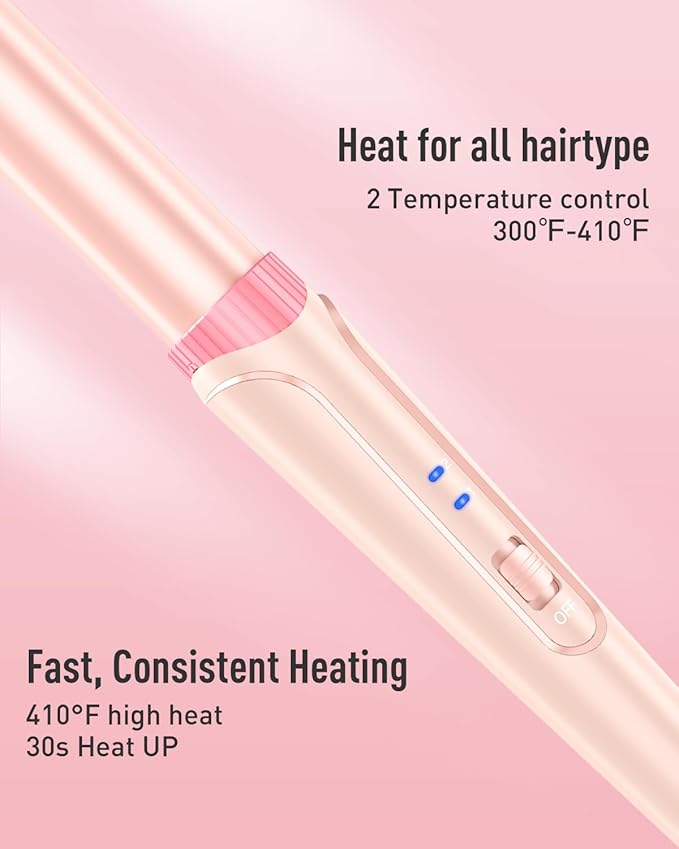 Waver Curling Iron Wand - BESTOPE PRO 5 in 1 Curling Wand Set with 3 Barrel Hair Crimper for Women, Fast Heating Crimper Wand Curler in All Hair Type, Women Gifts - Leather Pink
