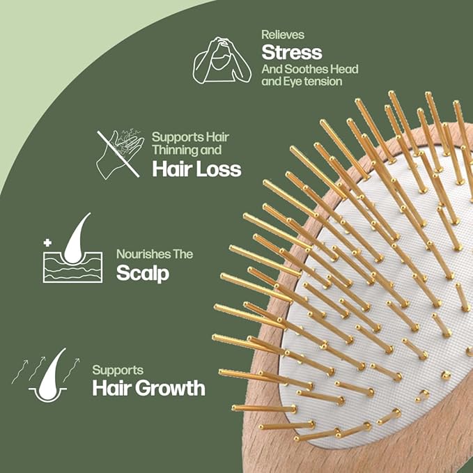 Uffy Acubrusher – Bamboo Bristle Gua Sha Hair Brush - Ergonomic Scalp Massager for Dandruff & Hair Growth, Suitable for All Hair Types - Ideal Gift Choice in Beech Wood