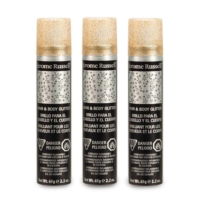 Jerome Russell Temporary Hair and Body Glitter Color Spray, Travel Spray, Lightweight, Adds Sparkly Shimmery Glow, Perfect to use On Hair, Skin, or Clothing, 2.2 oz - Silver x 3 Pack