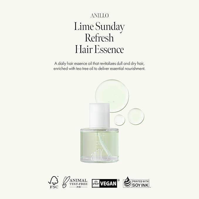 ANILLO Sunday Refresh Lime Hair Essence with Vitamin C, Tea Tree Leaf Oil, and Green Mint - Enhancing Hair Vitality, Citrus Scent, Paraben-Free (50ml / 1.69 fl. Oz)