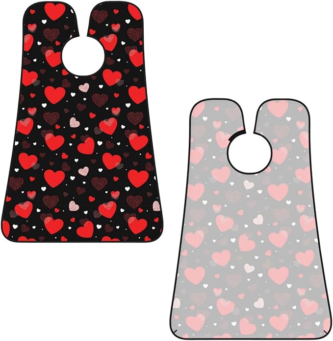 No-Slip Shaving Bib, Beard Grooming Apron with Strong Suction Cups, Valentine's Day Elegant Red Love Heart Black