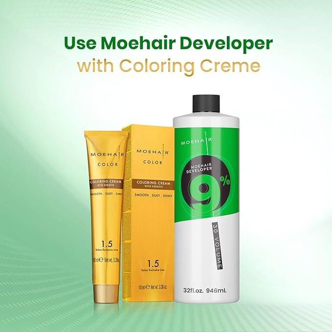 MOEHAIR Hair Color Developer 9% Hydrogen Peroxide | 30 Volume Creme Developer for Hair Coloring and Bleaching | Lifts up to 4 Levels | Offers Gray Coverage | Paraben-Free | Peach Fragrance – 32 Fl. Oz