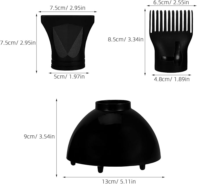 Universal Hair Dryer Nozzle Set 3 Pieces Including Concentrator Nozzle Diffuser Attachment and Styling Comb for Home and Travel Hair Styling 5.12X5.12X3.54 Inches