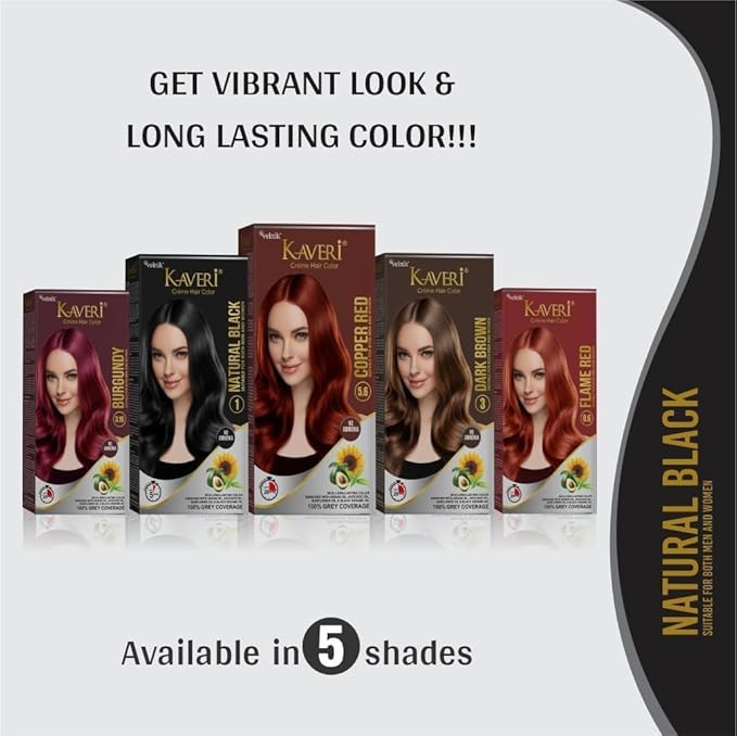 Kaveri Creme Hair Color Permanent Hair Dye Color - With Improved Creme Formula for 100% Gray Coverage Ammonia Free Hair Color Dye for Rich Bright Long lasting (Natural Black, 3.04 Fl Oz)